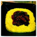 Sweetcorn polenta with aubergine sauce
